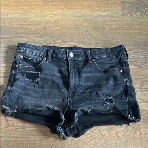 American Eagle Outfitters Black Jean Shorts Distressed Frayed Hem